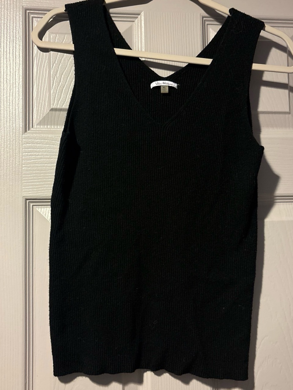 Milano Black Ribbed V-Neck Knit Tank Top